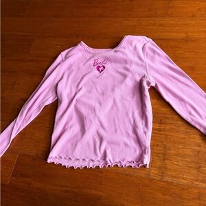 Barbie Light Pink Long Sleeve Ribbed Tee with Heart Logo